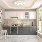Dekorex Pia Beyaz-antrasit 285 Cm Beyaz Aspiratör Ve Fırın Modüllü Meşe Tezgahlı Hazır Mutfak Pba-285asp-mt Üst modüller beyaz, alt modüller antrasit, tezgah meşe rengidir. Kapaklar membrandır.