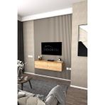 Dekorfim Df17101 Duvara Monte Tv Ünitesi Kapaklı Raflı Tv Sehpası Modern Duvar Raflı Tv Alt Ünitesi Safir Meşe Beyaz