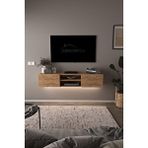 Dekorfim Df17102 Led Işıklı Duvara Monte Tv Ünitesi, 2 Kapaklı Dolaplı, Raflı 150 Cm Tv Alt Ünitesi Atlantik Çam Beyaz