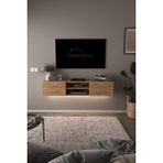 Dekorfim DF17102 LED Işıklı Duvara Monte Tv Ünitesi, 2 Kapaklı Dolaplı, Raflı 150 cm Tv Alt Ünitesi Atlantik Çam