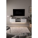 Dekorfim DF17102 LED Işıklı Duvara Monte Tv Ünitesi, 2 Kapaklı Dolaplı, Raflı 150 cm Tv Alt Ünitesi Beyaz