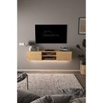 Dekorfim Df17102 Led Işıklı Duvara Monte Tv Ünitesi, 2 Kapaklı Dolaplı, Raflı 150 Cm Tv Alt Ünitesi Safir Meşe Beyaz