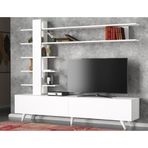Dekorister Aleyna Duvar Raflı Kitaplıklı Beyaz TV Ünitesi