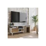 Dekorister Nature Zigon Sehpalı Tv Ünitesi/Düşer Kapaklı Raflı Tv Sehpası - Beyaz Ceviz