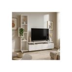 Dekorister Tulip Beyaz Kitaplıklı TV Ünitesi / Modern Raflı ve Kapaklı Salon Ünitesi