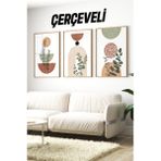 Dekorize Mdf Tablo Seti 3 Parça 3 mm - Çerçeveli Salon Oturma Odası Için Bohem Duvar Dekoru 3018 32 x 42 - Renkli