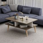 Dekorosso Ahşap Ayaklı Modern Dekoratif Orta Sehpa 90 cm Beyaz-Ceviz - Beyaz - Ceviz