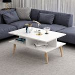 Dekorosso Ahşap Ayaklı Modern Dekoratif Orta Sehpa 90 cm Beyaz