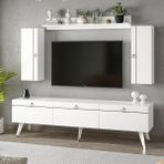 Dekorosso Andora Modern Tv Ünitesi Kitaplıklı Dolaplı Tv Sehpası Beyaz
