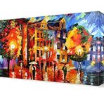 DekorSevgisi - Yağmurlu Gün ve Eve Dönen İnsanlar Tablosu - 90x60