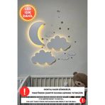 Dekorvin 2 Bulut 1 Ay Dede Set Gece Lambası Bebek Çocuk Odası Duvar Dekorasyonu Aydınlatma Ahşap Gece Lambası