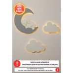 Dekorvin 3lü Set 2 Bulut 1 Ay Led Işık Gece Lambası Bebek Çocuk Odası Duvar Dekorasyon Aydınlatma Ahşap Lamba