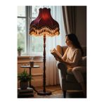 Dekovien Bordo Vintage Lambader Kadife Kumaş Kaplama Ahşap Ayak Lm66544 66588057 Bordo