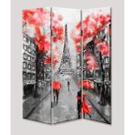 Dekoyes Eyfel Kırmızı 3 Kanat Tekerlekli Kanvas Paravan - 120 x 180 cm