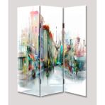 Dekoyes Şehir 3 Kanat Tekerlekli Kanvas Paravan - 120 x 180 cm