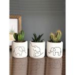 Dekozayn Home Fil Desenli Beton Saksı Üçlü Set- Küçük Boy Sukulent Saksısı Çizim Bereket Hediyelik - Beyaz