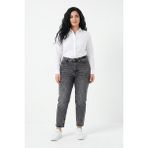 Dekploy Kadın Yüksek Bel Mom Fit Jean Pantolon BGL-ST05450 - Füme - 31 - 34