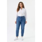 Dekploy Kadın Yüksek Bel Mom Fit Jean Pantolon BGL-ST05450 - Mavi - 36