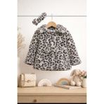 DeKuBaby Leopar Desenli - Bandanalı Peluş Kız Bebek-Çocuk Mont - 6 - 9 Ay - Gri