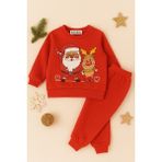 DeKuBaby Yılbaşı Temalı Bebek-Çocuk 2'li Eşofman Takımı ( Sweatshirt-Beli Lastikli Eşofman Altı ) - Kırmızı-1 - 2 Yaş