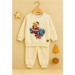 Dekuteks Yılbaşı Temalı Bebek-Çocuk 2'li Eşofman Takımı ( Sweatshirt-Beli Lastikli Eşofman Altı ) - 1 Yaş - Bej