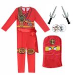 Delanhon Ninja savaşçı kostüm seti, çocuklar için, mavi, yeşil, kırmızı, altın, maske aksesuarı ile (kırmızı, 150)