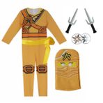 Delanhon Ninja savaşçı kostüm seti, çocuklar için, mavi, yeşil, kırmızı, altın, maske aksesuarı ile (sarı, 110)