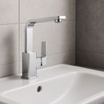 Delen Yapı Modern Krom Lavabo Bataryası | Tek Kollu Kare Tasarım | Dayanıklı Pirinç Gövde