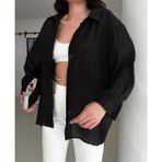 Deli Dolu Moda Kadın Omzu Düşük Oversize Gömlek - Standart - Siyah