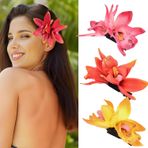 Delicate Dew 3 Adet Hawaii Çiçek Saç Tokası Tropikal Çift Orkide Saç Tokası Barrette Luau Plaj Partisi (Turuncu Sarı)