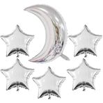 DELIGHTBOX Gümüş Ay Şekilli Folyo Balonlar Gümüş Yıldız Şekilli Folyo Mylar Balonlar Pentagram Balon 80 cm 45 cm Mezuniyet Bebek Duş Gelin Duş Nişan Doğum Günü Partisi Evlilik Yıldönümü Dekorasyonu