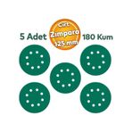 Delikli 125 mm Yeşil Cırt Zımpara Taşlama 180 Kum Kaporta Boya Duvar Metal Cila Parlatma 5 Adet