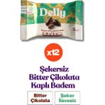 Delly 12 Adet Şekersiz Bitter Çikolata Kaplı Badem 40g Yüksek Lifli Sağlıklı Atıştırmalık