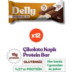 Delly Karamel Aromalı, Çikolata Kaplı, Yüksek Protein Bar 40G - 12 Adet