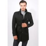 Delpino Erkek Dar Kesim Uzun Kaşe Kaban - Siyah - 3XL