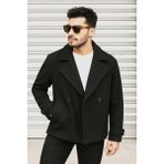 Delpino Erkek Oversize Kruvaze Kaşe Kaban - Siyah