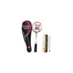 Delta 2 Adet Badminton Raketi + Badminton Çantası + 6 Adet Kaz Tüyü Deluxe Badminton Topu Seti - Kırmızı
