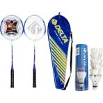 Delta 2 Adet Deluxe Tek Parça Badminton Raketi + Çanta + 6 Adet Kaz Tüyü Deluxe Badminton Topu Seti - Mavi