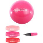Delta 55 cm Pilates Topu 3'lü Squat Bandı Egzersiz Direnç Lastiği Pilates Topu Pompası 5'li Set - Fuşya