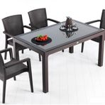 Delta 70x120 Rattan Masa 4 Sandalye Camlı 4 Minder