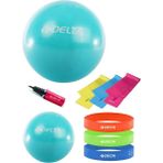 Delta 85-25 cm Pilates Topu 3'lü Pilates Bandı 3'lü Squat Bandı Direnç Lastiği Şişirme Pompası Seti - Mavi
