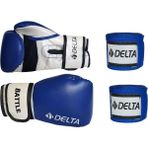 Delta Battle Dura-Strong Boks Eldiveni + Boks El Bandajı Seti - Mavi - Beyaz - 14 oz