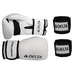 Delta Challenger Dura-Strong Boks Eldiveni + Boks El Bandajı Seti, Beyaz, 10 OZ