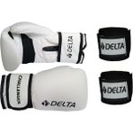 Delta Challenger Dura-Strong Boks Eldiveni + Boks El Bandajı Seti - Beyaz - Siyah - 12 oz