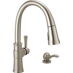 Delta Faucet Spargo Fırçalanmış Nikel Mutfak Bataryası, Aşağı Çekmeli Püskürtücülü Mutfak Bataryaları, Mutfak Lavabo Bataryası, Mutfak Lavabo Bataryası, Sabunluk, SpotShield Paslanmaz 19964Z-SPSD-DST