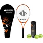 Delta Max Joys 23 İnç Çocuk Tenis Raketi 217 gr Çantası ve 3 Top Seti ile Eğlenceli Oyun - Turuncu - 58 cm