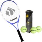 Delta Max Joys 25 İnç Çocuk Tenis Raketi + Çantası + Vakumlu Tüpte 3 Adet Tenis Maç Topu Seti - Kırmızı - Beyaz