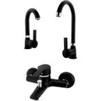 Delta Mix Eviye, Lavabo, Banyo Bataryası 3`lü Siyah Set