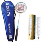 Delta Tek Parça Deluxe Badminton Raketi + Çantası + Orta Hız Sevenler İçin 6 Adet Badminton Topu Set - Mavi