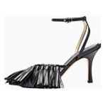 Delta Yüksek Püsküllü Siyah Sandalet, 80MM Stiletto Topuklu, Italya Üretimi